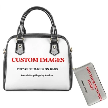 Dropshipping Kadın Çanta Özel Resim Logo Baskı Tote Çanta Kadın Crossbody Çanta Deri omuz çantaları uzun cüzdan Seti