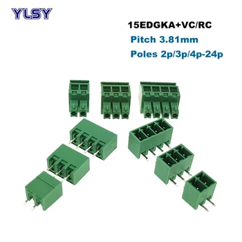 50/20 Adet Takılabilir PCB Vida Terminal Bloğu Pitch 3.81 mm Erkek dişi konnektör 15 EDGKA + VC / RC Morsettiera 2~10Pin Bornier