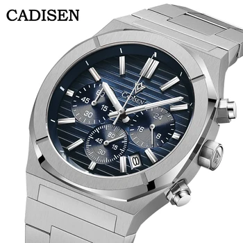 2022 Yeni CADISEN En İyi erkek saati Otomatik Tarih Kuvars Saat Japonya VK63 Paslanmaz Çelik İş Lüks Safir Saat Relogio