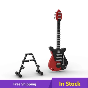 MOCMechanical Müzik Gitar özel inşa Kırmızı Özel Ekran standı Yapı Taşları Gitar oyuncak Yapı Taşı Noel Hediyesi İçin