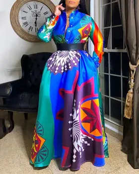 Kadınlar için afrika Elbiseler Yaz Afrika Kadınlar Baskı Polyester Artı Boyutu uzun elbise Afrika Giysi S-5XL