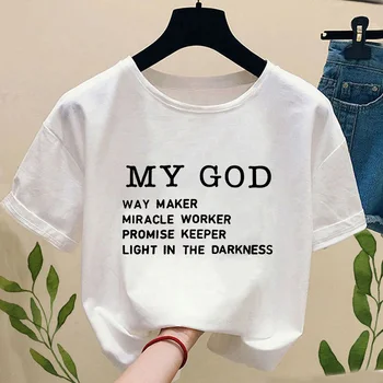 Yönlü Üreticisi Mucize İşçi Benim Tanrı T-shirt Hıristiyan Kadın Yaz Kısa Kollu Kadın T-shirt İnanç grafik tişört Üst Kadın