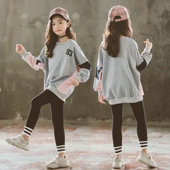 Çocuklar Eşofman Pamuk Güz Kıyafetler İki Parçalı Giyim Seti Kazak + beyaz / gri Tayt 2020 Kız Butik Kıyafetler Bebek Giysileri