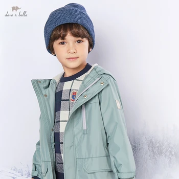 DKY19955 dave bella sonbahar kış çocuk unisex moda ceket katı düğme cepler kapüşonlu ceket çocuk yüksek kaliteli outerwearar
