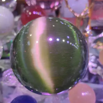 1 adet 40mm Kedi Gözü Kristal Top Yeşil Kedi Gözü Opal Doğal Kuvars Kristal Taş Top Küre Süs Ev Ofis Dekor El Sanatları