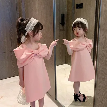 Toddler Kız doğum günü partisi elbisesi Zarif Elbise Pembe Renk Bebek Kız Prenses Akşam Elbise Sevimli Elbise Elbise Çocuk