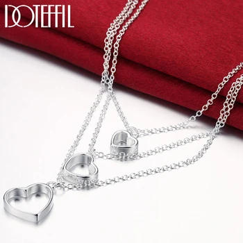 DOTEFFIL 925 Ayar Gümüş Üç Zincir Kalp Kolye Kolye Kadınlar İçin Charm Düğün Nişan Parti moda takı
