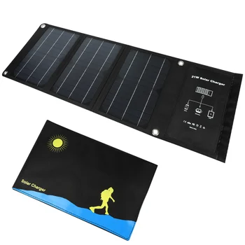 21 W GÜNEŞ PANELI Kamp 5 V Katlanabilir Taşınabilir Mini Güç Bankası Şarj Dulble USB Güneş Enerjisi Güneş Pil için Telefon İpad Yürüyüş