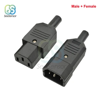 1 takım Dişi + Erkek Fiş IEC Düz Kablo fiş konnektörü C13 C14 Rewirable Güç Konektörü 3 pin AC Soket 10A 250V