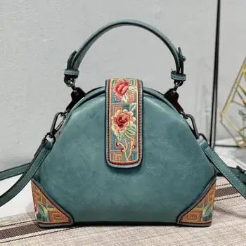 Retro Nakış Lüks Çanta Kadın Çanta Tasarımcısı 2022 Yaz Çin Tarzı alışveriş çantası Bayan Deri Çiçek omuzdan askili çanta