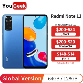 Küresel Sürüm Xiaomi Redmi Not 11 64GB / 128GB Smartphone Snapdragon 680 CPU 90Hz AMOLED DotDisplay 5000mAh 33W Pro Hızlı Şarj