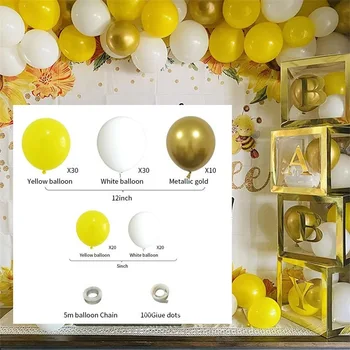 114 Adet Sarı Balonlar Garland Kemer Kiti Beyaz Altın Tema Balon Seti Sevimli Arı Bebek Duş Çocuk Oyuncakları Doğum Günü Partisi Dekorasyon