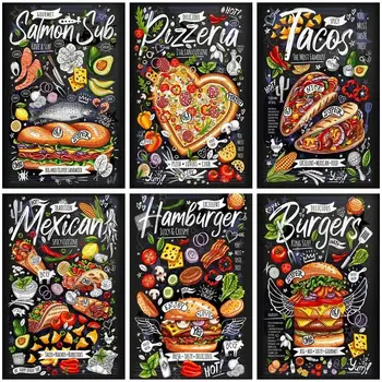 GATYZTORY Sayısına Göre Dıy Boyama Hamburger Gıda Manzara Kitleri Çizim Tuval Üzerine Hediye Sayılar Pizza Ev Dekor