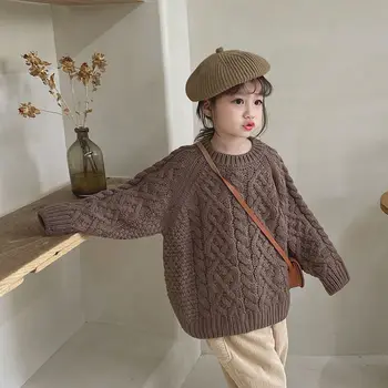 2022 Sonbahar ve Kış Yeni Kızlar Kalın Kazak Kazak çocuk giyim Ceket Moda Büyük Çocuklar KnitSweaterTopGirls Ceketler