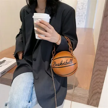 Moda Kadınlar Yeni Tasarım Basketbol Şekli El Çantası Zincirleri Çanta Mektup omuzdan askili çanta Kadın Mini Crossbody Çanta Dairesel Çanta