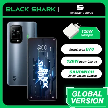 Küresel Sürüm Siyah Köpekbalığı 5 5G Smartphone Snapdragon 870 128GB / 256GB 120W Hiper Şarj Manyetik Kepenkler Pop-up 144Hz Ekran