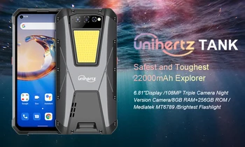 2022 Küresel sürüm Unihertz TANKI IP68 Smartphone 22000mAh Gece Görüş 108MP Helio G99 8GB + 256GB Android 12 NFC 4G Cep Telefonu