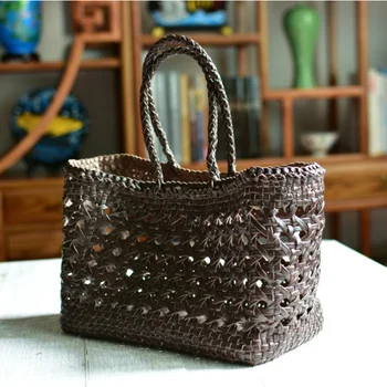 Tasarımcı dokuma tote alışveriş çantası kadın hakiki deri inek derisi sepet çanta kadın oymak kova çanta 2022 yaz yeni