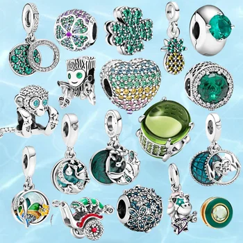 925 Ayar Gümüş Yeşil Serisi Çiçek Ağacı Kalp Kolye DIY güzel boncuk Fit Orijinal Pandora Charm Bilezik Kadınlar Takı