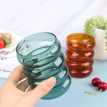 Su şişesi dalga şekli cam bardak ısıya dayanıklı Drinkware ev Drinkware şişe