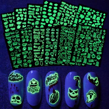 Aydınlık nail art sticker için 3D manikür aksesuarları glow karanlık gece çocuklar dövme ultra ince kabak Cadılar Bayramı sticker YJ039