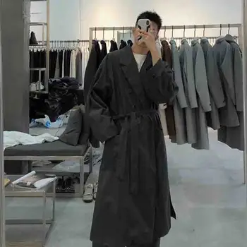 Japon yuppie tarzı kruvaze uzun ceket gençlik sonbahar yeni Kore rüzgarlık adam