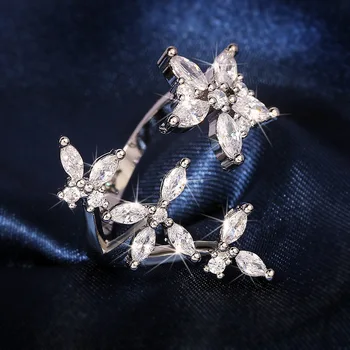 Lüks s925 Ayar Gümüş Zirkon Sevimli Kelebek alyanslar Kadınlar için İçi Boş Düğün Nişan Yüzükleri Şık Takı Hediye