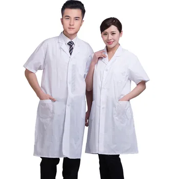 Yaz Unisex Beyaz laboratuvar önlüğü Kısa Kollu Cepler Üniforma Iş Elbisesi Doktor Hemşire Giyim JAN88