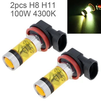 2 adet H8 H11 100W 12V 4300K Sarı ışık LED araba Sis Lambası Sürüş Projektör DRL Ampuller Sis Lambası Araba için
