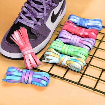 Spor Ayakkabı için Çift Gökkuşağı Renk 1 Düz Shoelaces Tuval Ayakkabı Beyaz Eğlence Kadın ayakkabı bağı Renkli Sneake Shoelaces 9mm