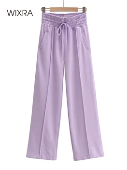 Wixra Bayan İpli Geniş Bacak Pantolon Rahat Yüksek Elastik Bel Cepler Yeni Moda Gevşek Pantolon Sonbahar Kış