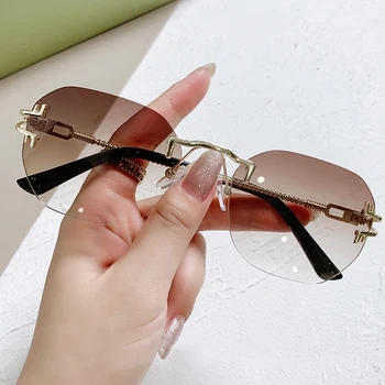 KAMMPT Vintage Çerçevesiz Güneş Gözlüğü Kadın Erkek Retro Moda güneş gözlüğü Kadın Gözlük Shades Óculos Seyahat De Sol UV400