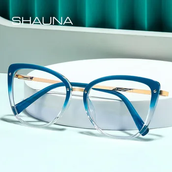 SHAUNA Anti mavi ışık moda kedi gözü optik gözlük çerçeveleri bahar menteşe degrade çerçeve bilgisayar gözlük