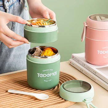 Taşınabilir paslanmaz çelik öğle yemeği kutusu İçme kaşıklı fincan Gıda Termal Kavanoz Yalıtımlı Çorba Termos Konteynerler Öğle Yemeği Kutusu