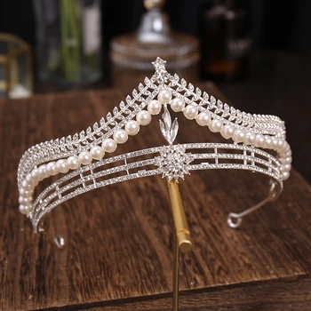Gümüş Renk Kristal İnci Taç ve Tiaras Kadınlar İçin Gelin Düğün saç aksesuarları Gelin saç Takı Taç Saç Süsleri