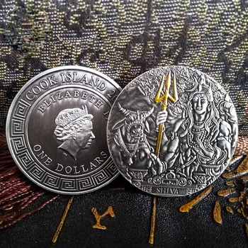 Dini Tapınak İndus Medeniyet Shiva ve Elizabeth II Kafa Portre gümüş paralar hatıra parası turistik hediyelik El Sanatları