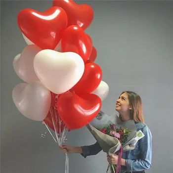 20 adet 10 inç Aşk Kalp Lateks Balon Kırmızı Pembe Beyaz Kalp Şekli Lateks Helyum Balon sevgililer Günü Düğün Doğum Günü Dekor