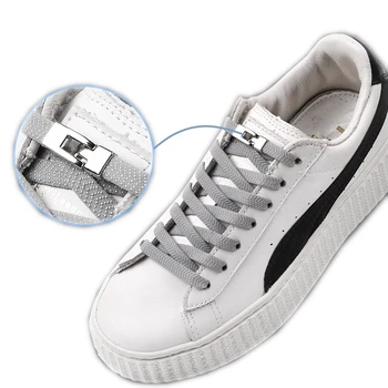 1 Çift Elastik Ayakabı Metal Toka Kilit Ayakkabı Bağcıkları Sneakers İçin Hızlı koymak ve çıkarmak Tembel Ayakkabı Bağı Düz Aksesuarları