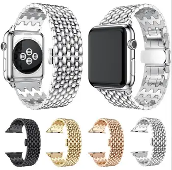 Uygun Apple watch için paslanmaz çelik kayış apple watch6 5 4 3 2iwatch serisi paslanmaz çelik yedi gerginlik kelebek toka s