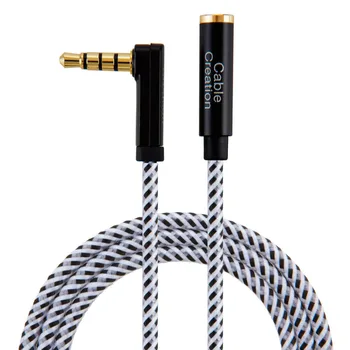 AUX Güç Uzatma kablo kordonu TRRS Yardımcı Erkek Kadın Stereo Ses uzatma kablosu, Sağ Açı 4-İletken Siyah & Beyaz