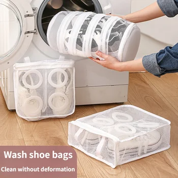Örgü Çamaşır Makinesi Ayakkabı Çantası Anti-deformasyon fermuarlı çamaşır torbası seyahat ayakkabısı giysi saklama Çanta Ayakkabı Havalandırma Kuru Aracı