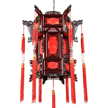 Çin Tarzı Saray Lamba Antika Altıgen Balkon Avize Çay Evi Koyun Derisi Düğün Kırmızı Fener Asılı Dekorasyon