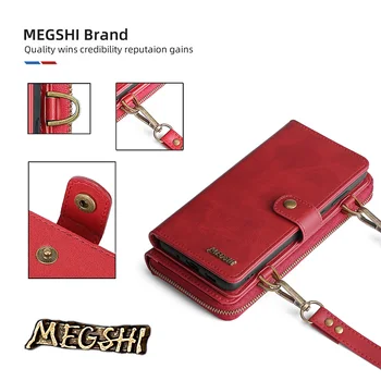 MEGSHI-020 Ayrılabilir cüzdan sırt çantası Güçlü adsorpsiyon Deri Telefon Kılıfı için iPhone 6 6S 7 8 Artı X XS XR XSMax 11 12 Pro Max