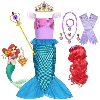 Küçük Denizkızı Elbise Kız Disney Prenses Ariel Kostüm Lüks Baskı Çocuk Cadılar Bayramı Anime Cosplay Kıyafetler