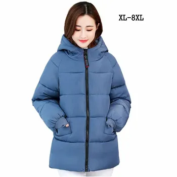 8XL Kış Parka Kadınlar Kalın Aşağı Pamuk Ceket Sıcak Kapşonlu Dış Giyim Gevşek Büyük Boy Pamuklu Ceketler Kadın giyim