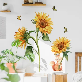 Duvar çıkartmaları Ayçiçeği Kelebekler Ev Odası Dekorasyon Posteri Yatak Odası Yapışkanlı Duvar Kağıdı Duvar Mobilya Ev İç Dekor