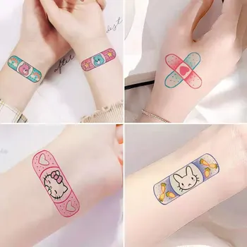 28 adet/takım Tatuajes Temporales Sevimli Bandaj Tasarım Sahte Geçici Dövmeler Çıkartmalar Çocuklar için Kadın Eller Vücut Sanatı Tatouage Enfant