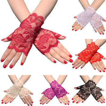 Kısa kadın Dantel Eldiven Çiçek Eldiven Parmaksız Eldiven güneş koruma eldivenleri Düğün Parti için guantes fiesta mujer ST254