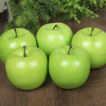 6 adet 8 cm Boyutu Plastik Sahte Simüle Yapay Yeşil elma Meyve modeli