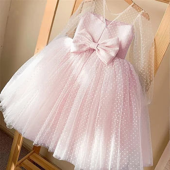 Kızlar Prenses Elbise Zarif Düğün Parti Tutu Balo elbisesi Çocuklar Akşam Nedime Tül Polka Dot Elbise çocuk elbiseleri